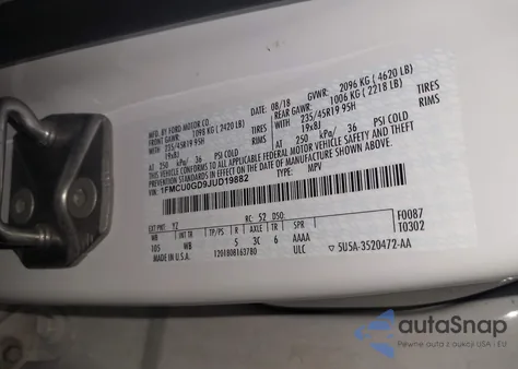 2018 Ford Escape Se from USA, damaged, VIN 1FMCU0GD9JUD19882